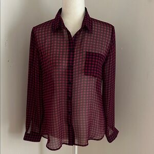 Violet & Claire Dark Pink and Navy Checkered Blouse sz M